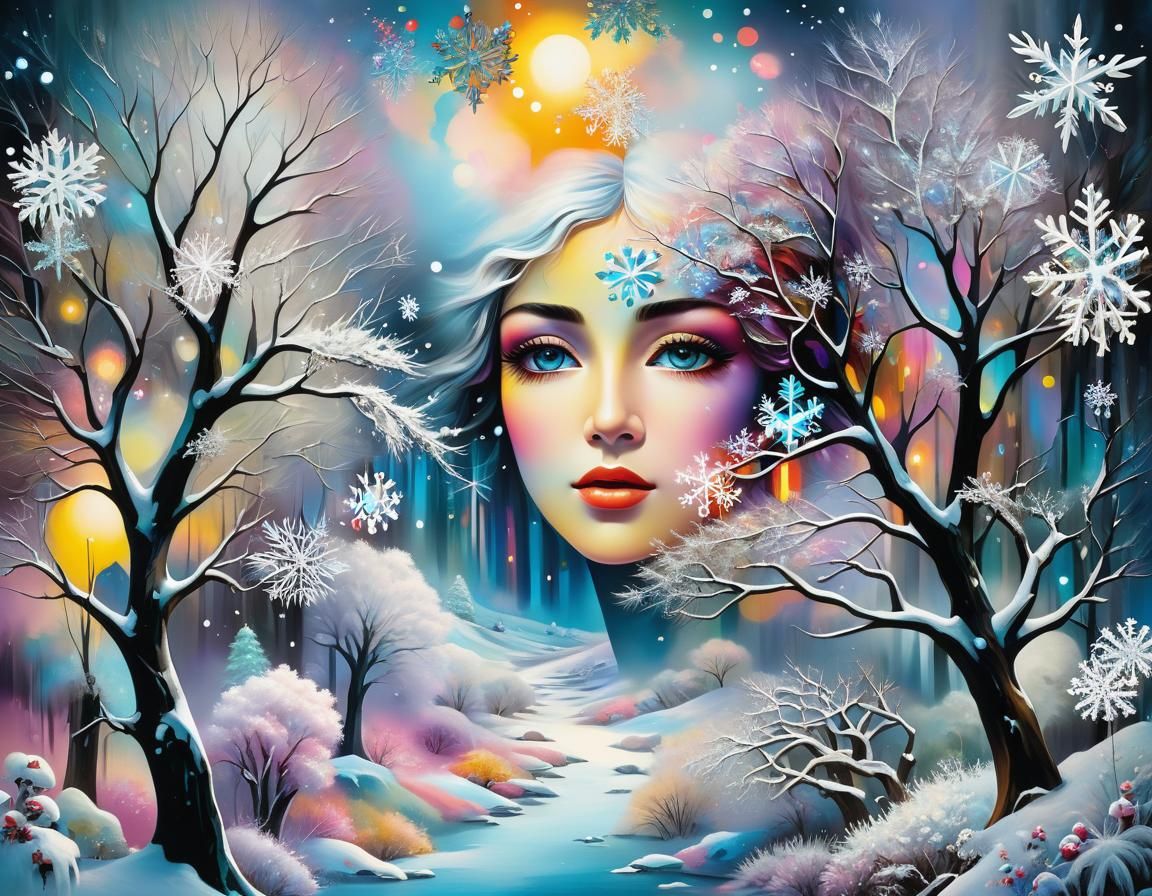 Whispers of the Frost Queen: A Surreal Snowflake Symphony wi...