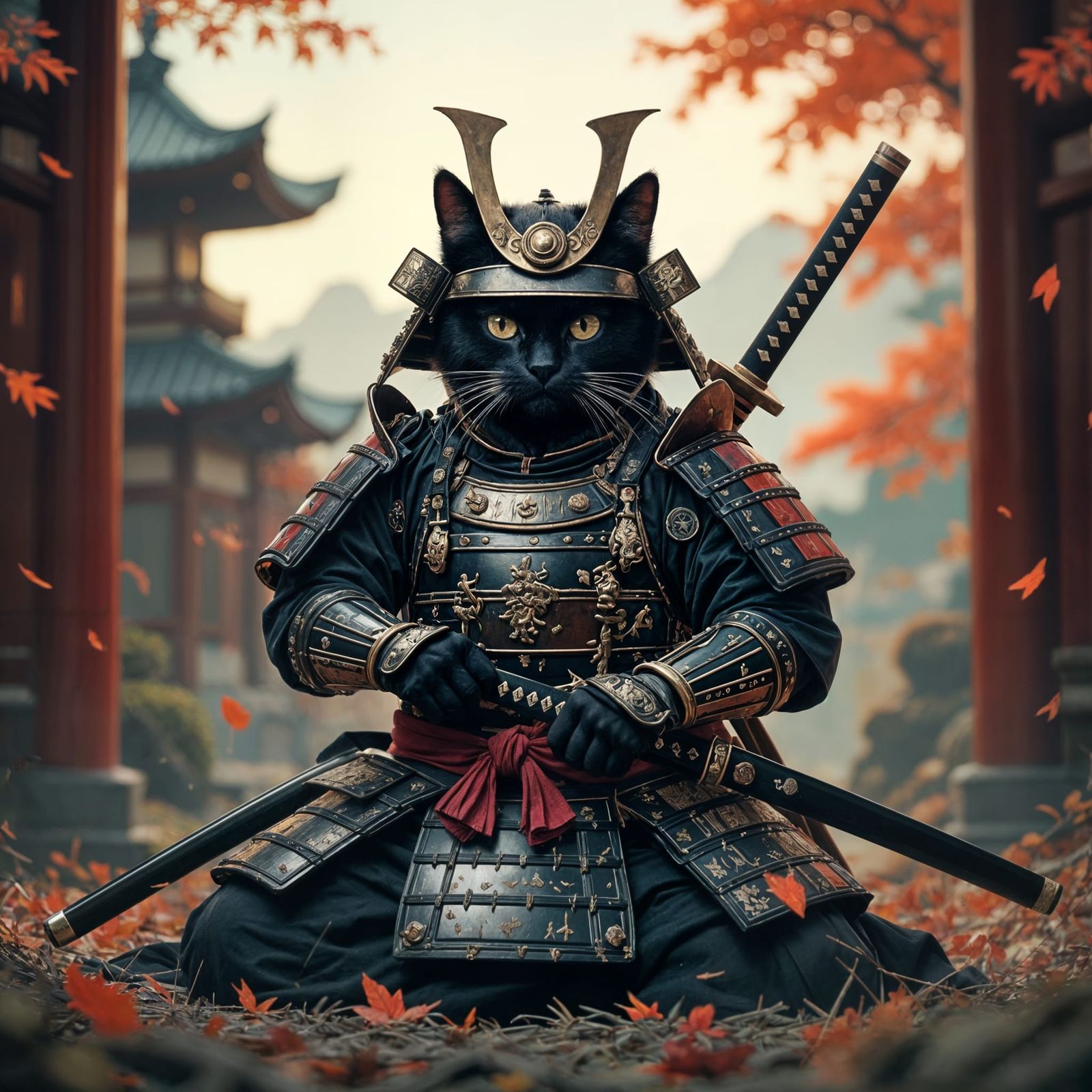 Black Cat Samurai in Japanese Cinematic Style
