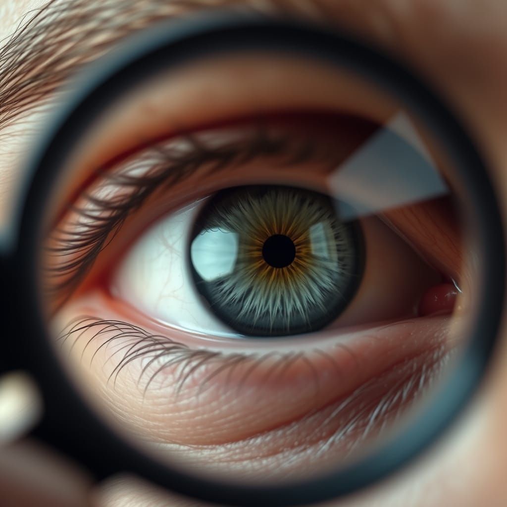 Surreal Close-Up of Enlarged Eye Through Magnifying Glass