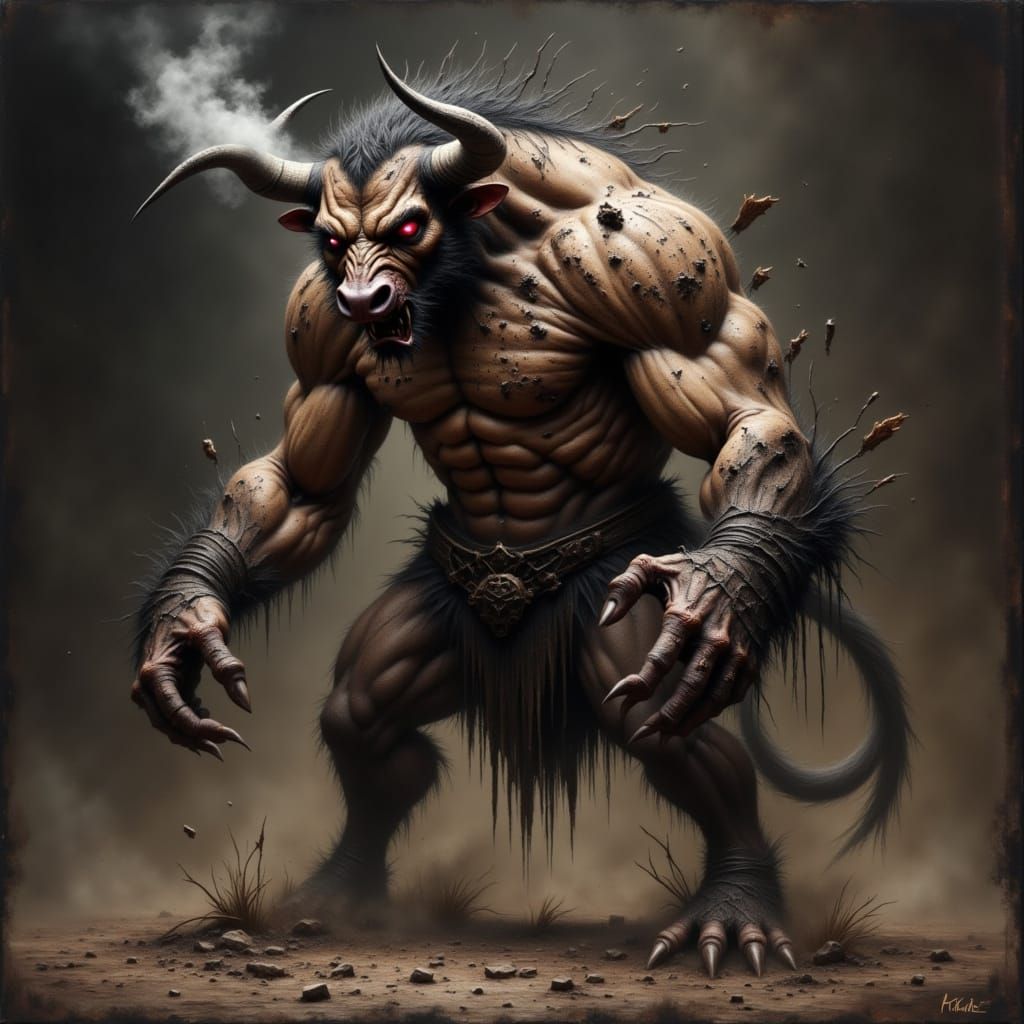 Ferocious Minotaur: Wounded Warrior in Epic 3D Style