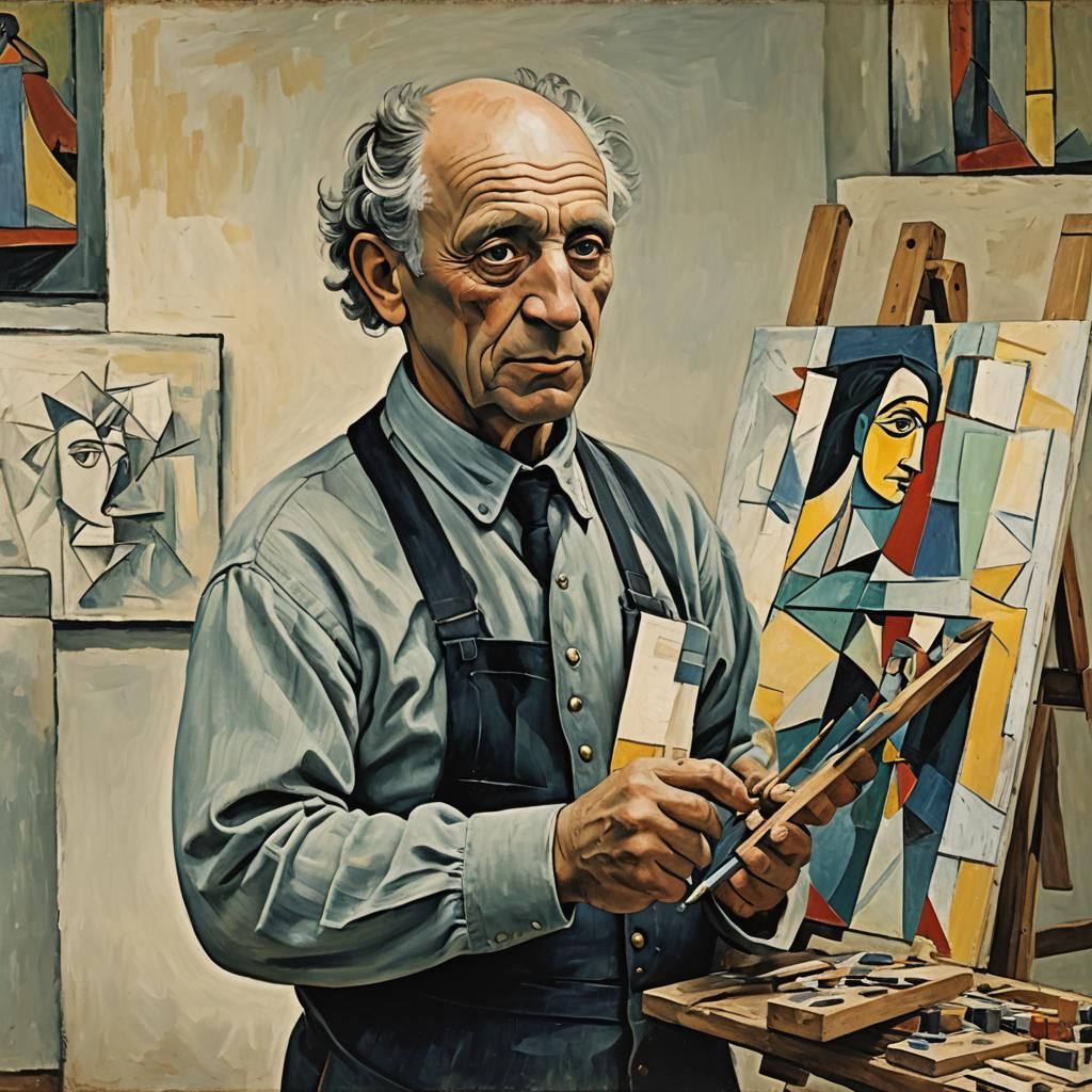 Abstract Master Apprentice in Cubist Style
