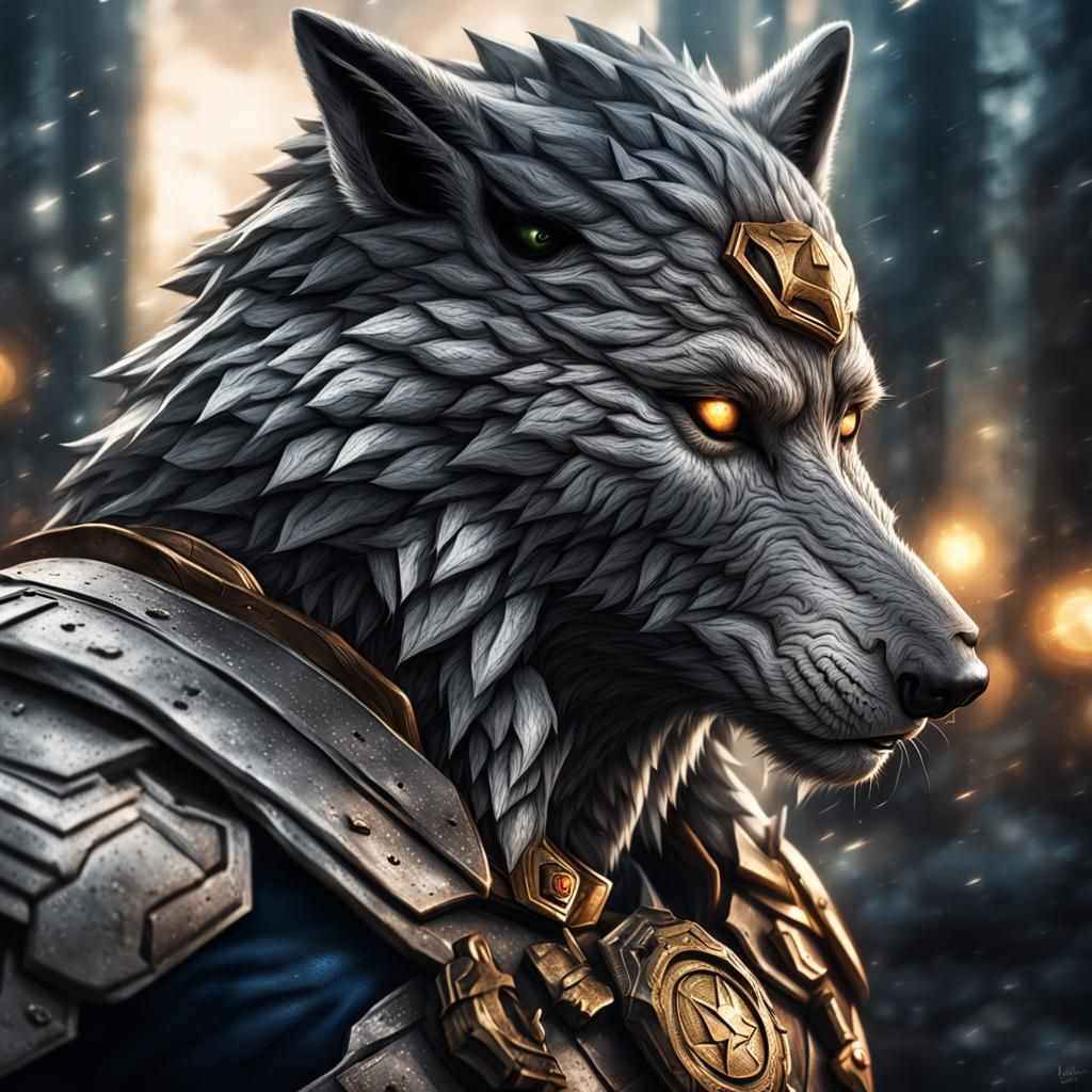 Hyperrealistic Superhero Anthro Wolf in HDR