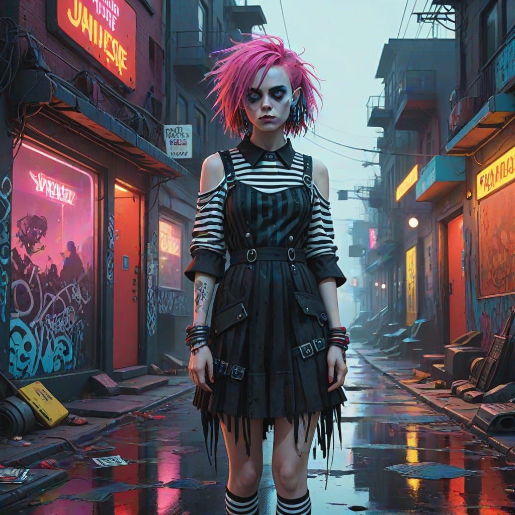 Edgy Punk Girl in Hyper-Realistic Cityscape