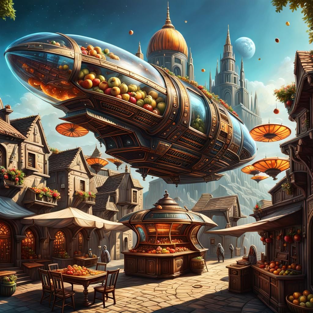 Exotic Fruits Delivered by Spaceship: Fantasy Art
