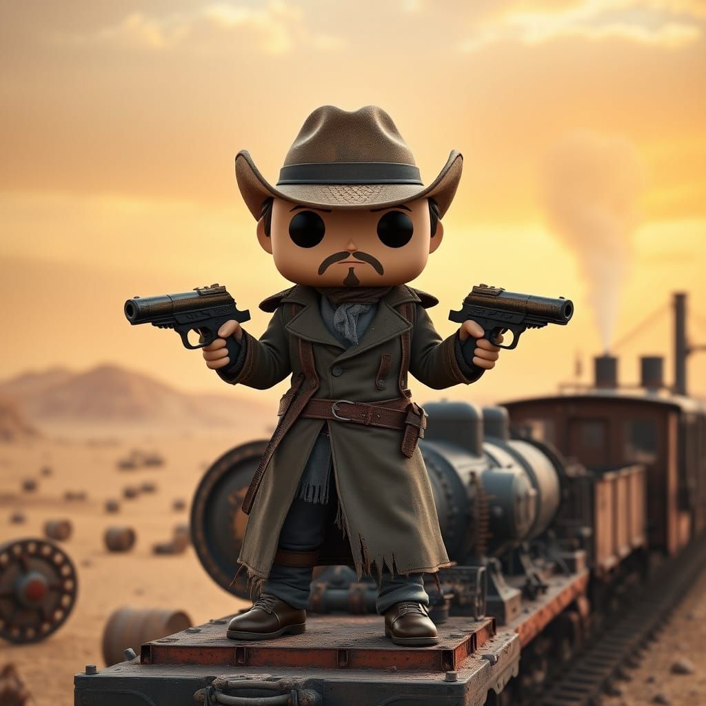 Steampunk Cowboy Funko Pop in Dystopian Wasteland