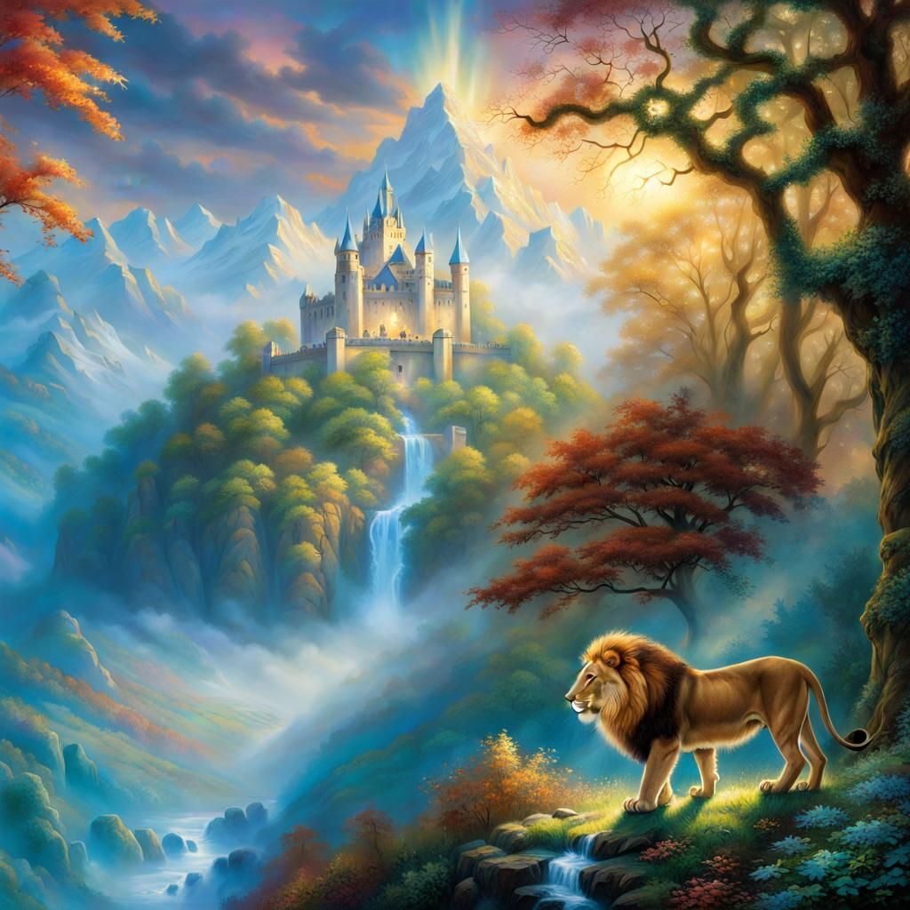 Ethereal Fantasy Lion in a Cinematic Landscape