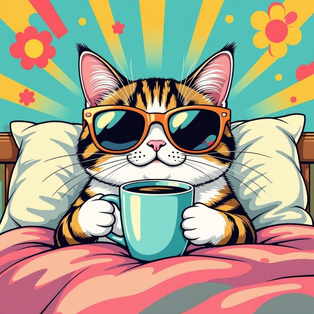 Sleepy Cat with Sunglasses in Playful Style