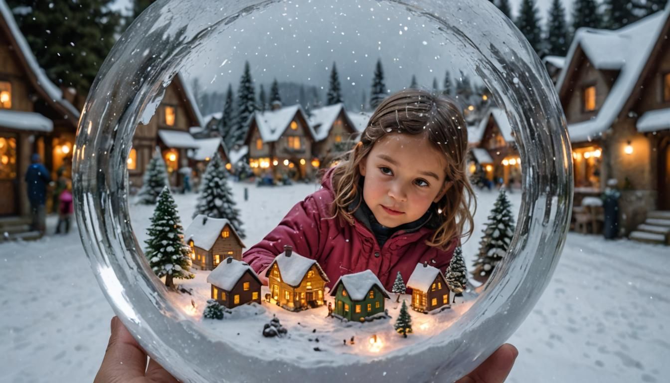 Enchanted Village Inside Crystal Snow Globe