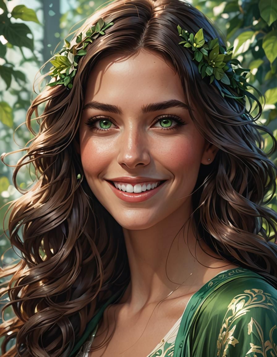 Smiling Brunette Girl Portrait in Hyperdetailed Style