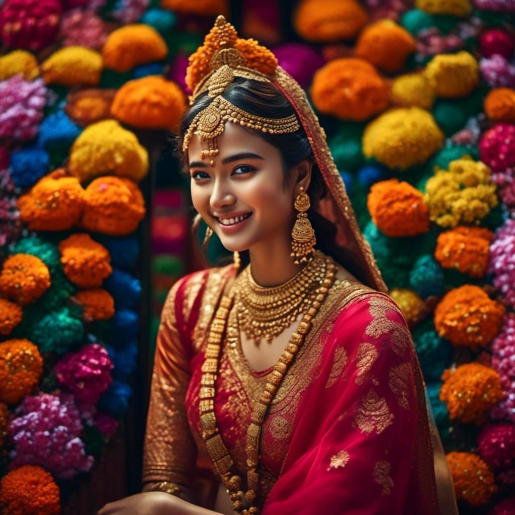 Smiling Romani Woman in Traditional Dress, Hyperrealistic