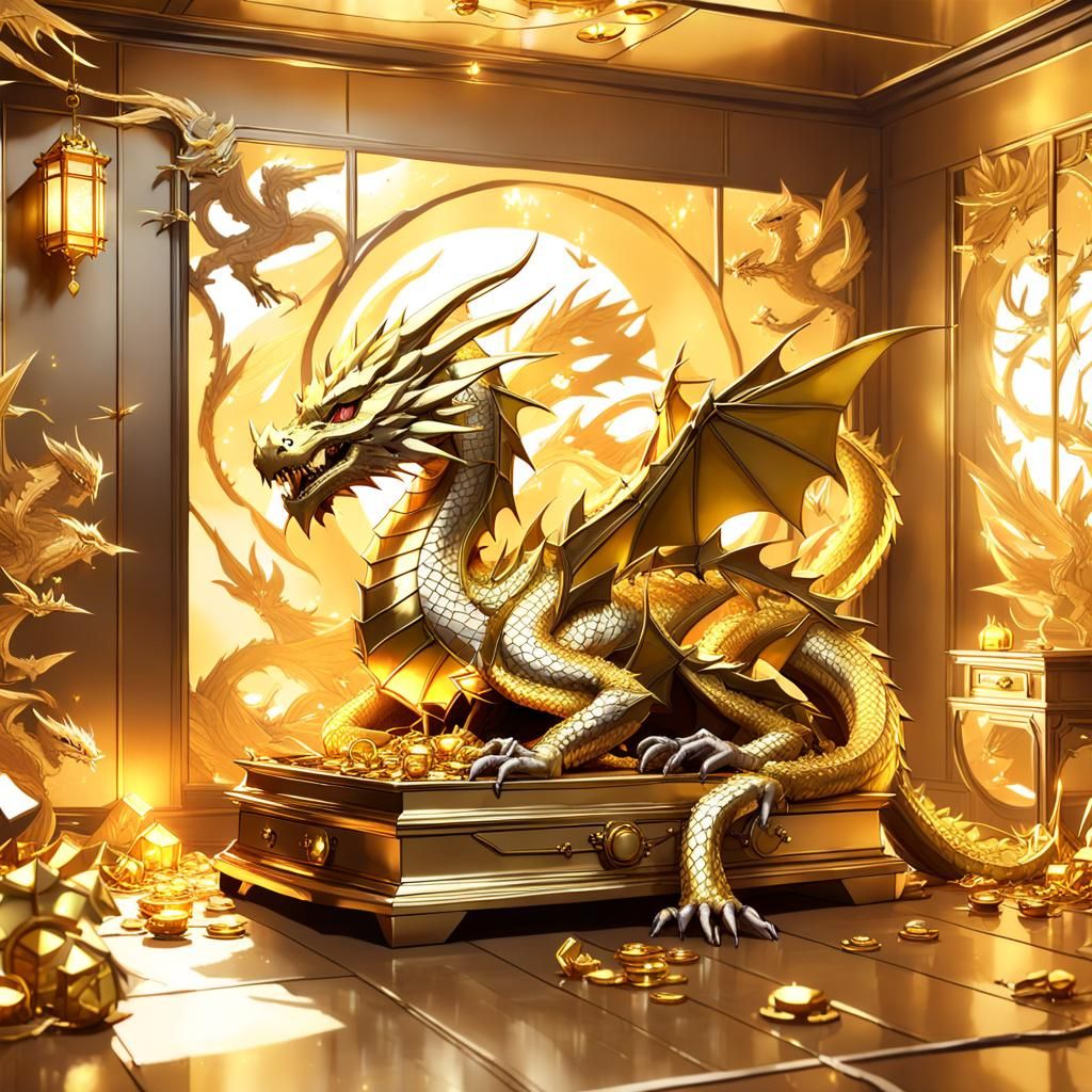 Golden Dragon in Golden Room: Anime Art