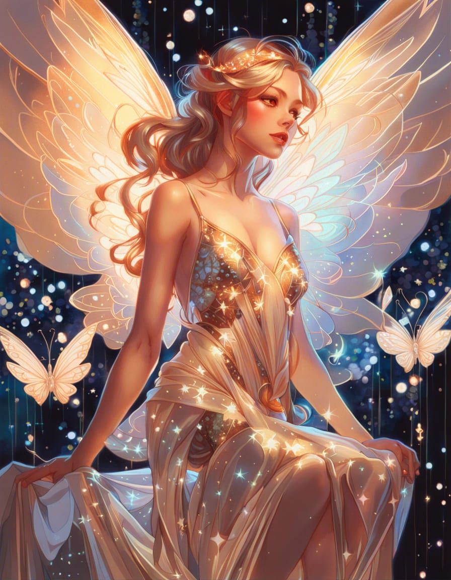 Detailed Fairy with Sparkling Wings in Digital Art