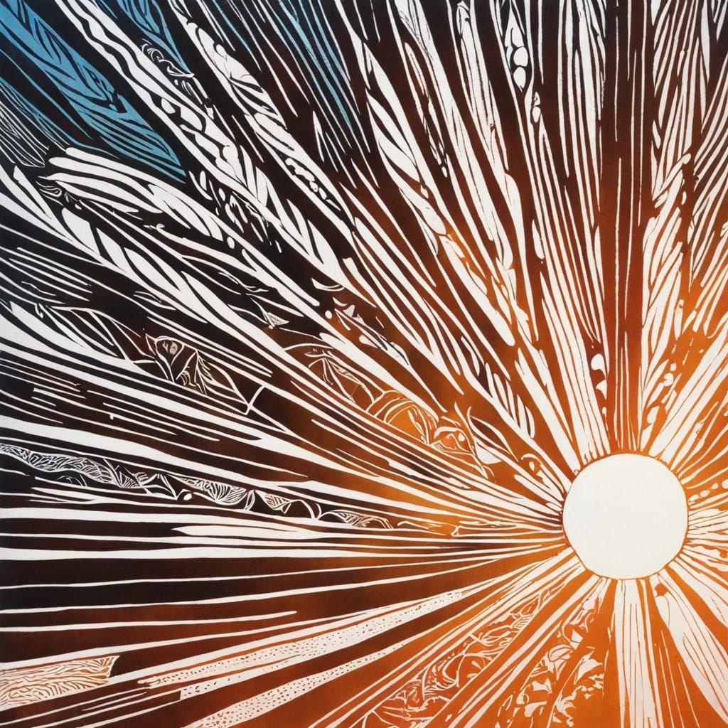 Vibrant Linocut Art in Triadic Harmony