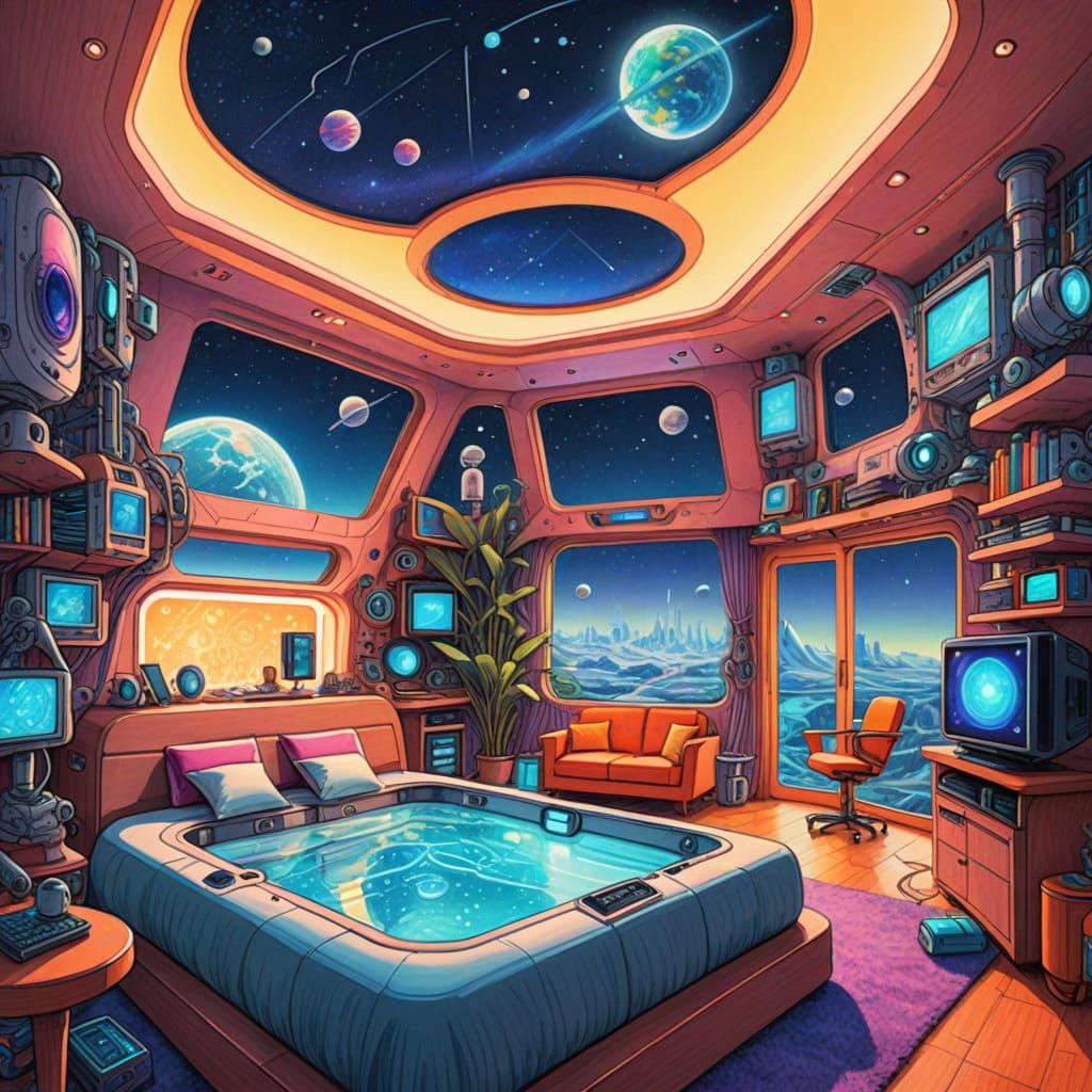 Utopian Future Bedroom: Colored Pencil Sketch