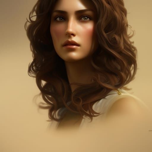 Detailed Portrait of a Woman with Brown Curly Hair