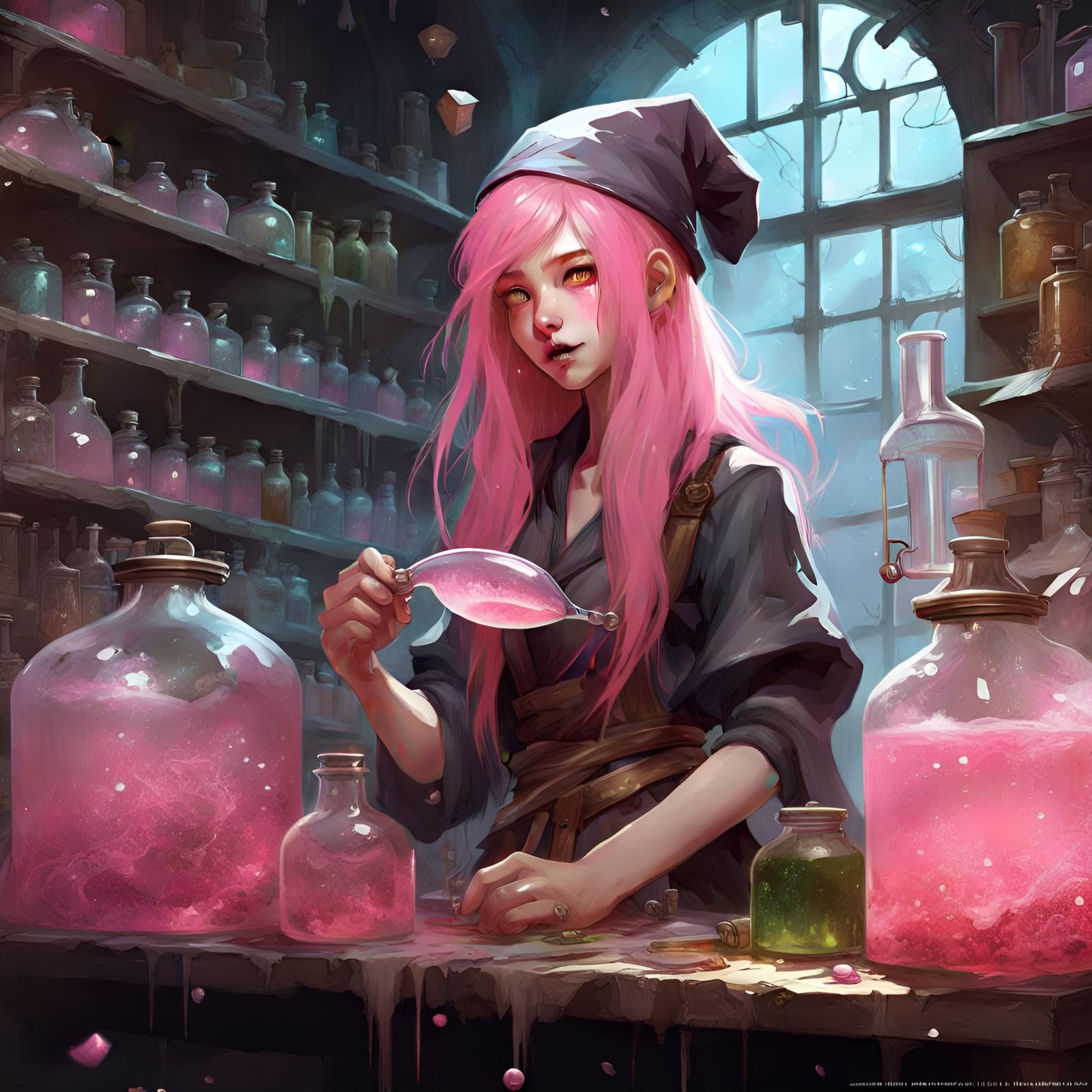 Manhwa Witch Girl Brewing Potions, Digital Art