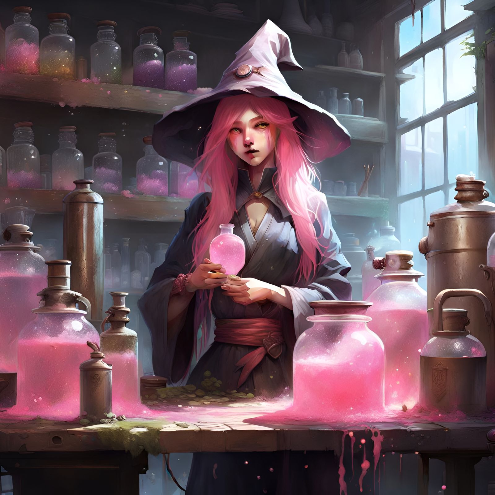 Manhwa Witch Brewing Potions in Laboratory