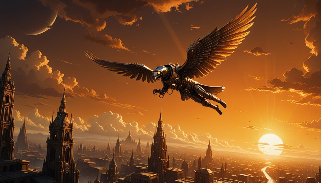 Steampunk Icarus Soaring to the Sun