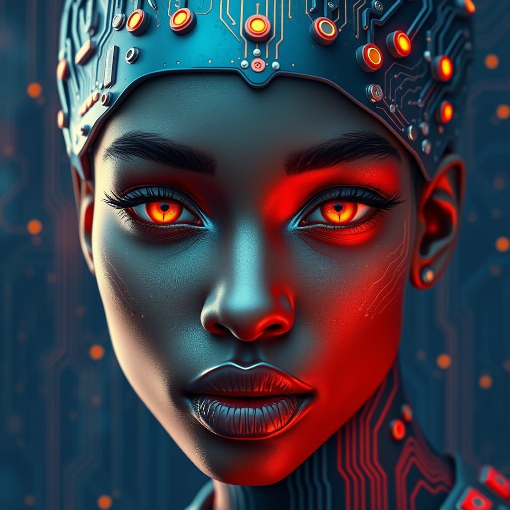 Futuristic Black Woman in Circuit Board Design