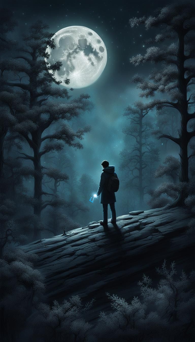 Mysterious Figure with Key at Forest Edge