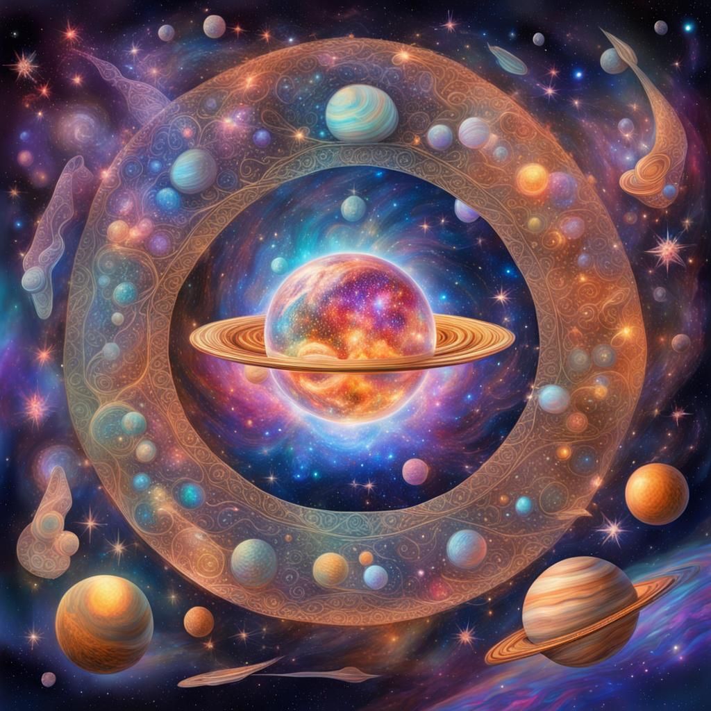 Cosmic Astral Illustration in Pablo Amaringo Style