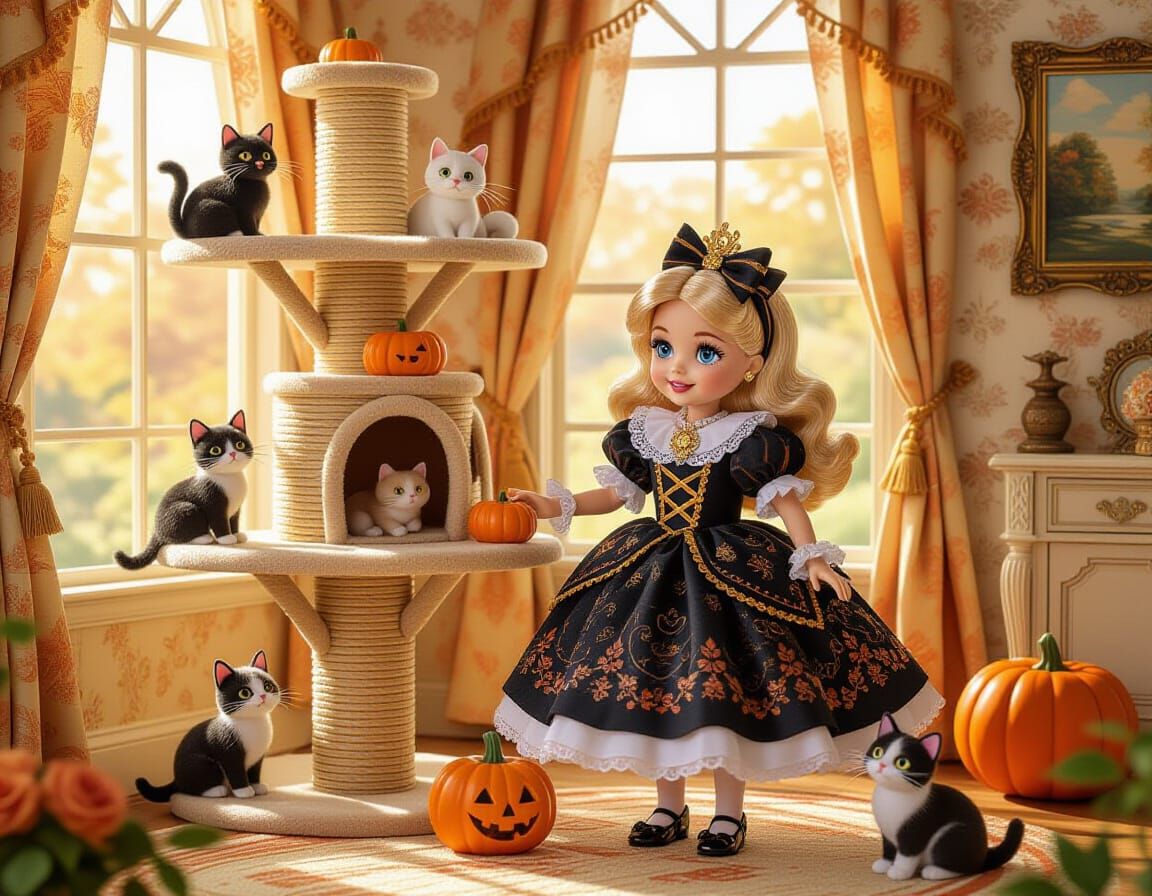 Victorian Barbie's Anime Halloween with Cats