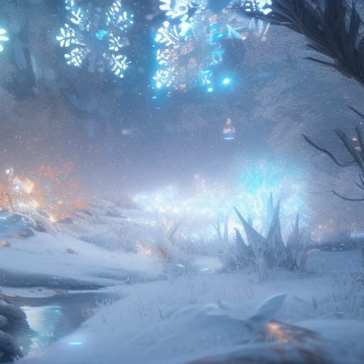 Glittering Snowflakes Across a Magical Landscape