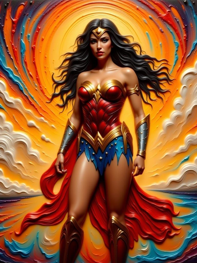 Wonder Woman in Impasto 3D Oil Painting Style