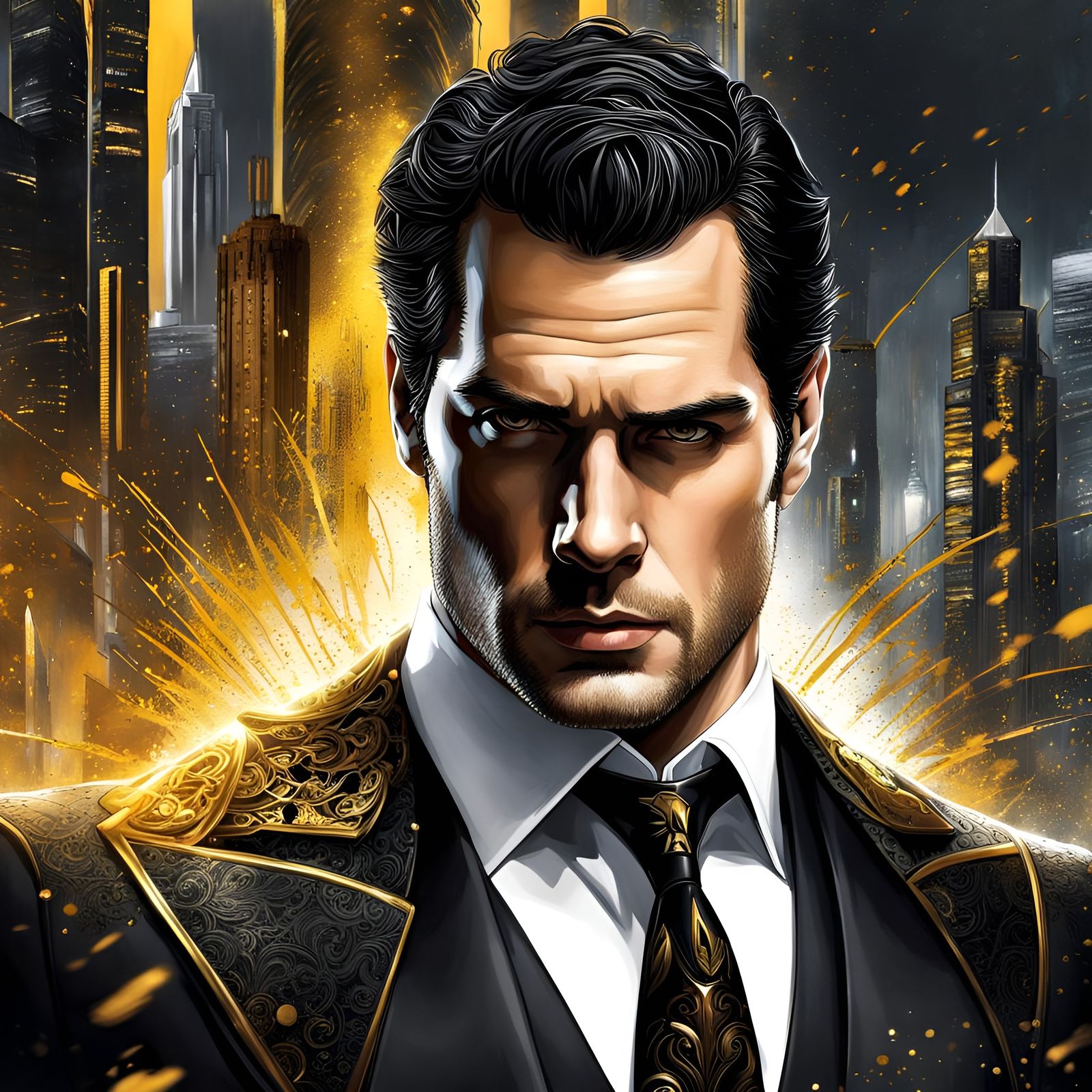 Henry Cavill as Evil CEO in Cyberpunk Splash Art