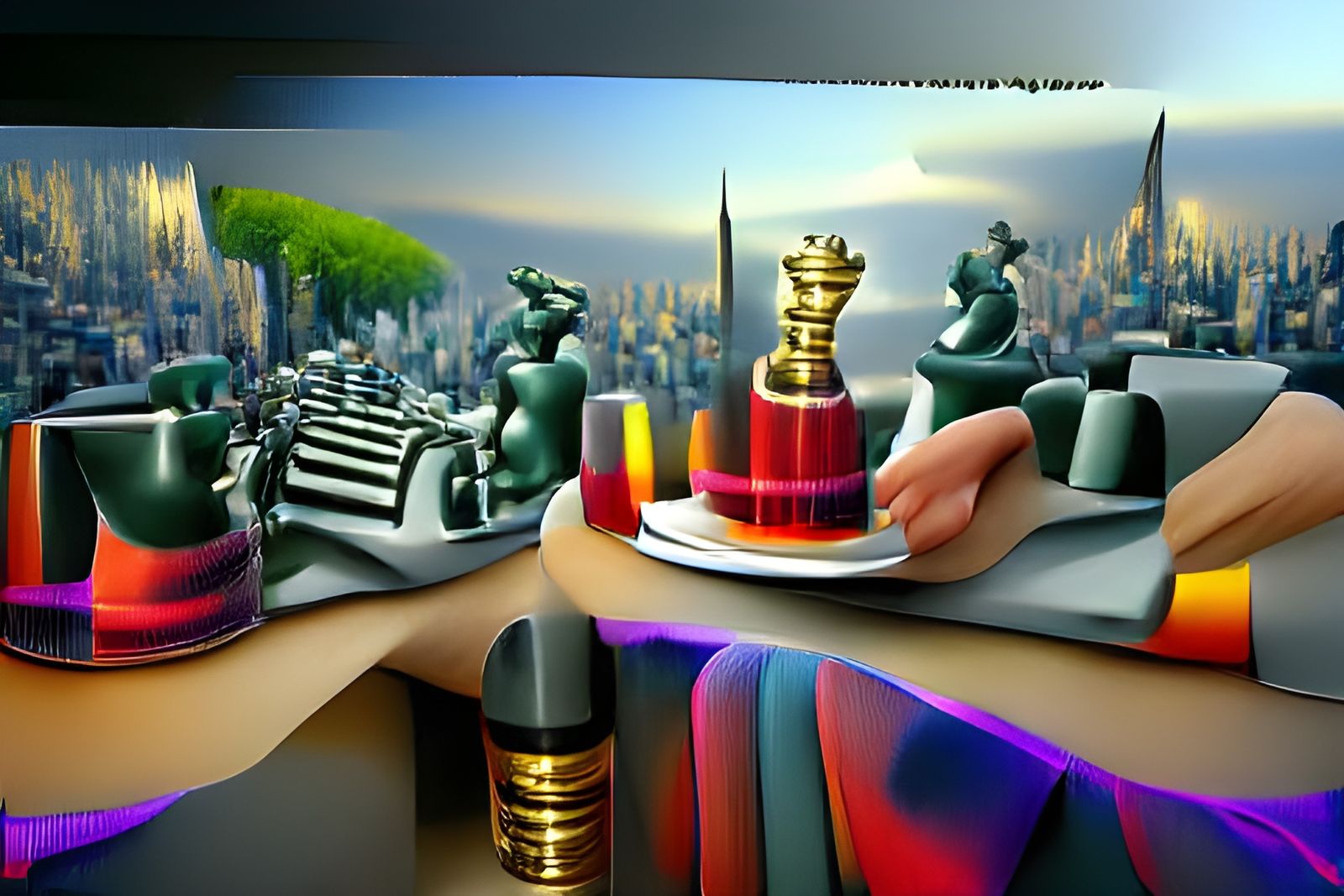 Colorful Art Deco 3D Chess Match