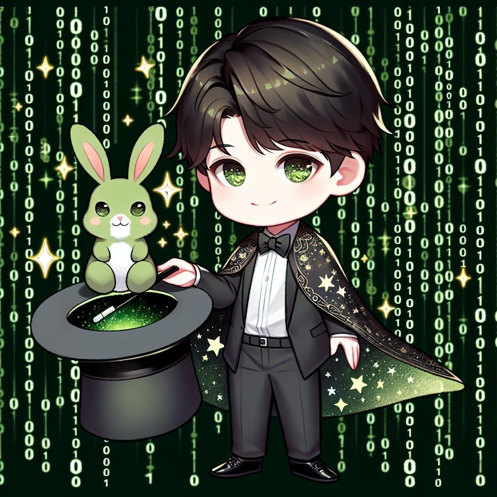 Chibi Magician Pulls Rabbit in Matrix Style