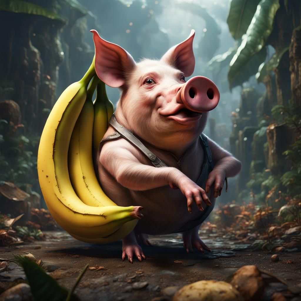 Surreal Pig-Faced Banana: Detailed Matte Painting