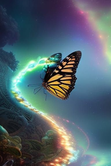 Iridescent Butterfly Swirl: Fantasy Art in Watercolor