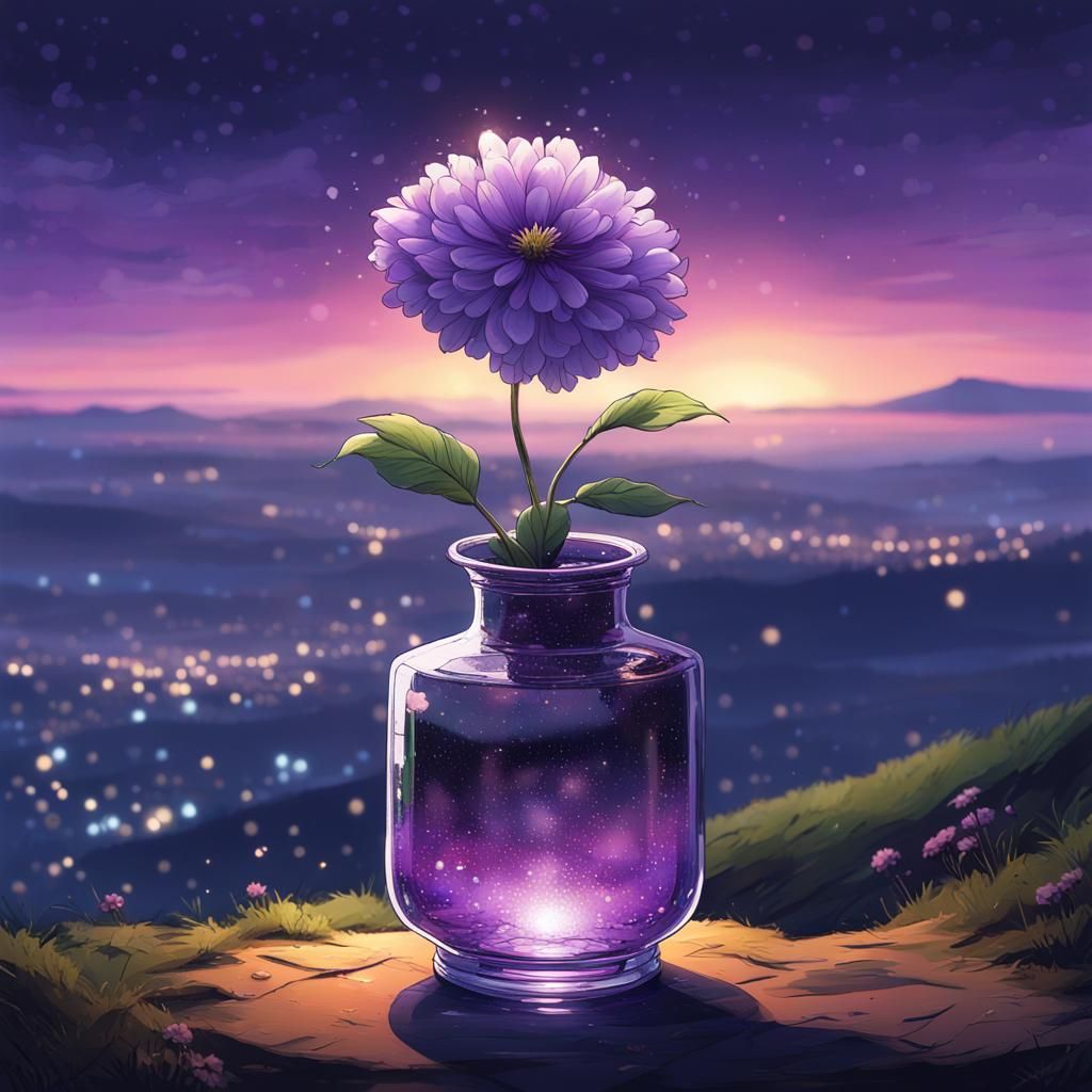 Purple Flower in Vase, Digital Illustration