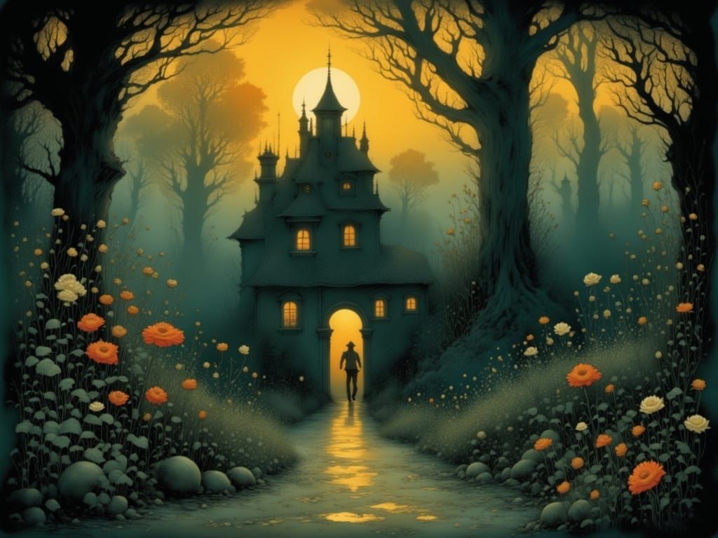 Ethereal Cityscape Under Moonlit Shadows