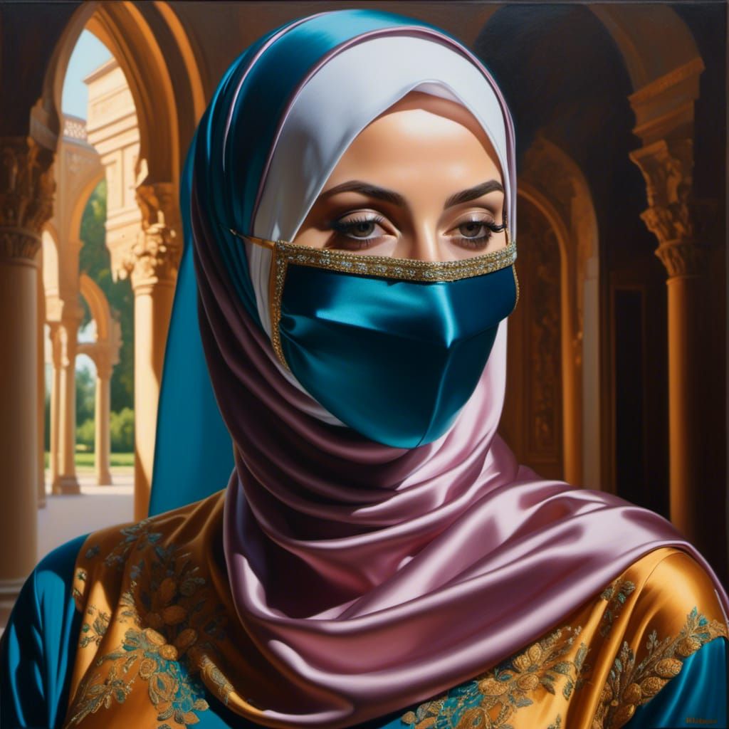German Woman with Hijab in Oil Painting