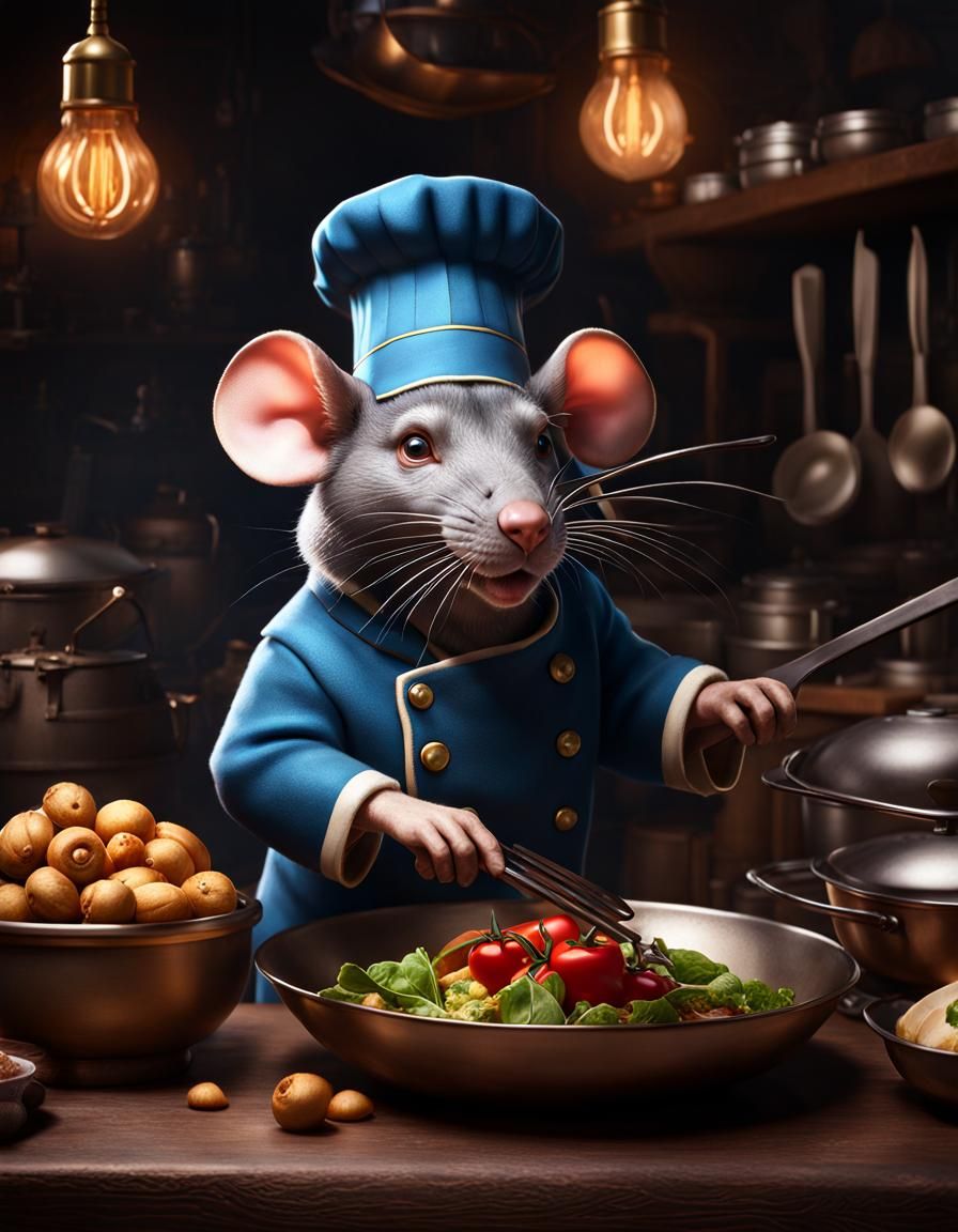 Rat Master Chef Hides Tiny Human, Detailed Matte Painting