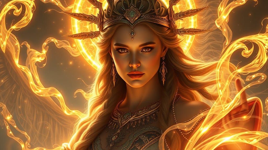 Surreal Goddess Radiates Elegance and Authority in Vibrant,...