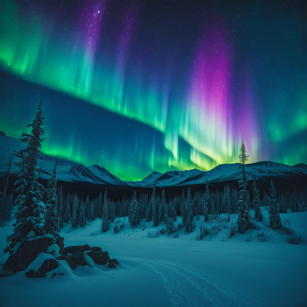 Dragons Under Northern Lights with Galaxy Sky