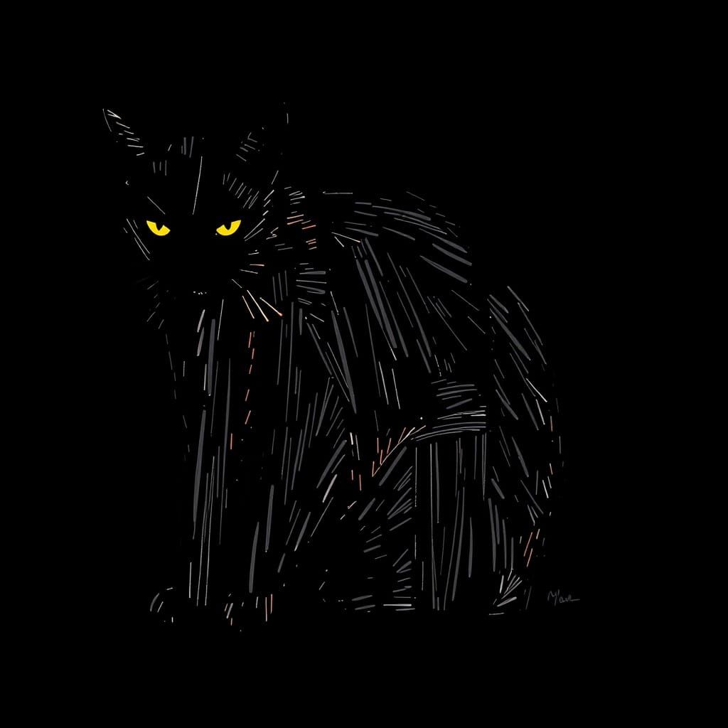 Abstract Black Cat Silhouette in Expressionist Style