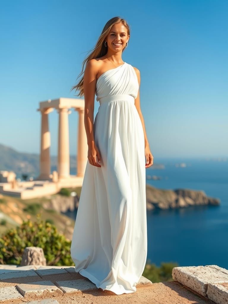 Girl in Elegant Long Greek Dress