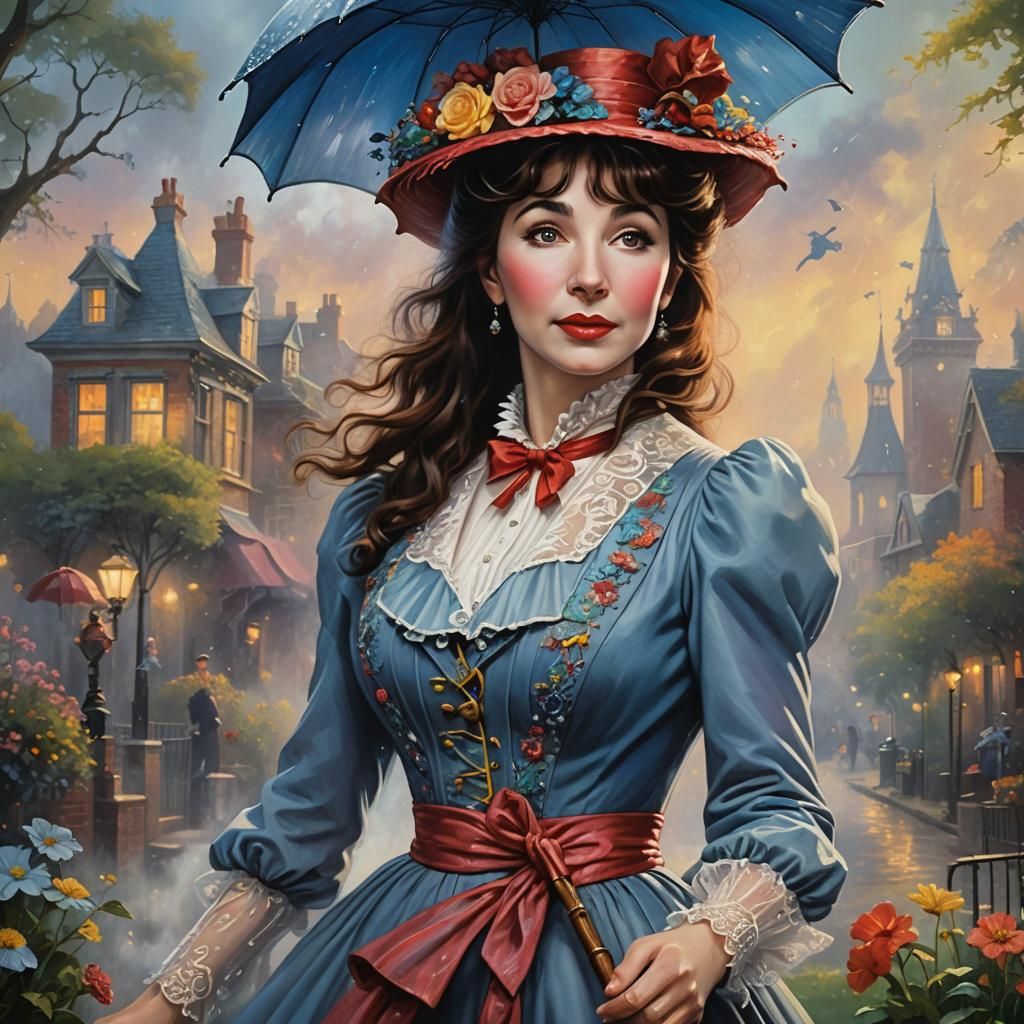 Kate Bush as Mary Poppins in Hyperrealistic Fantasy