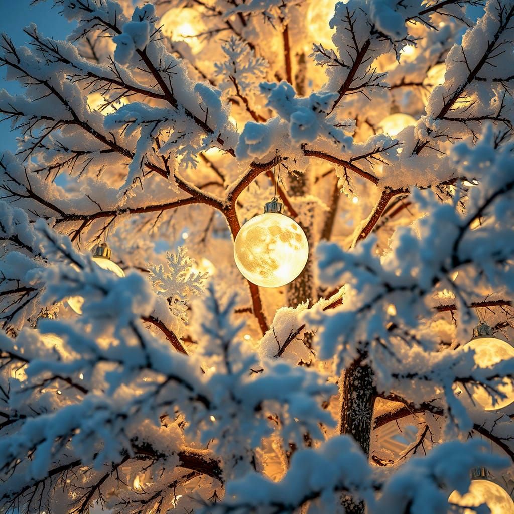 Vibrant Lunar Ornaments Adorn a Frosty Winter Wonderland