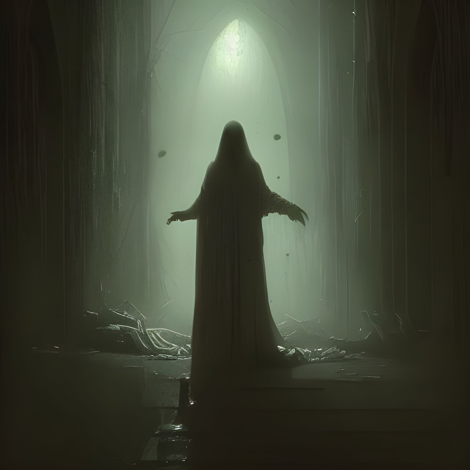 Haunting Image of Fear in Atmospheric Horror Style