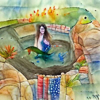 Atargatis the Mermaid in Watercolor Fishpond