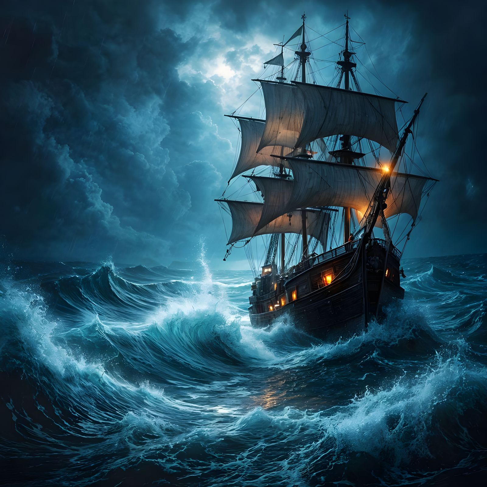 Pirate Ship Battles Stormy Seas