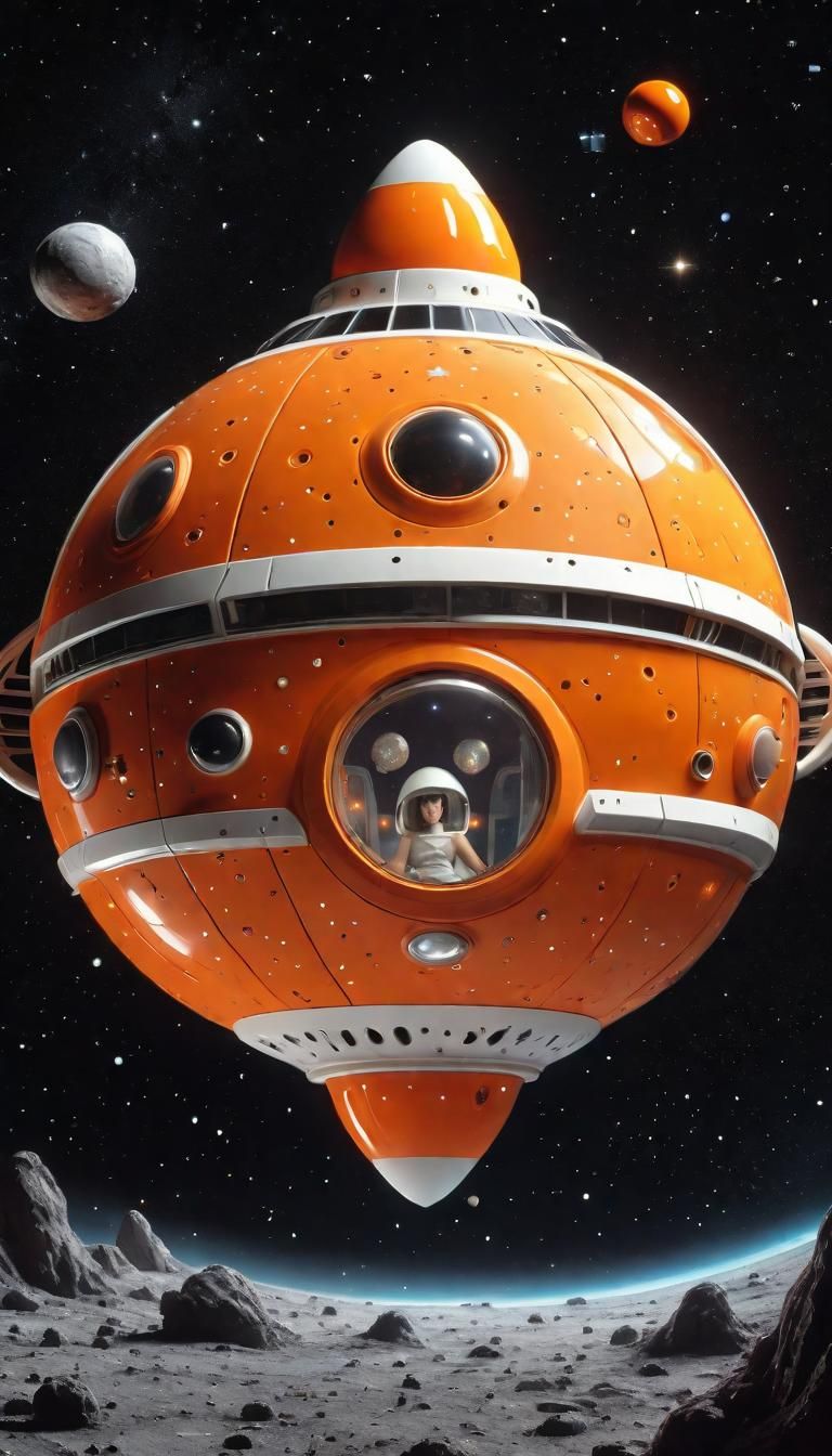 Retro Sci-Fi Spaceship with Teen in 70s Style
