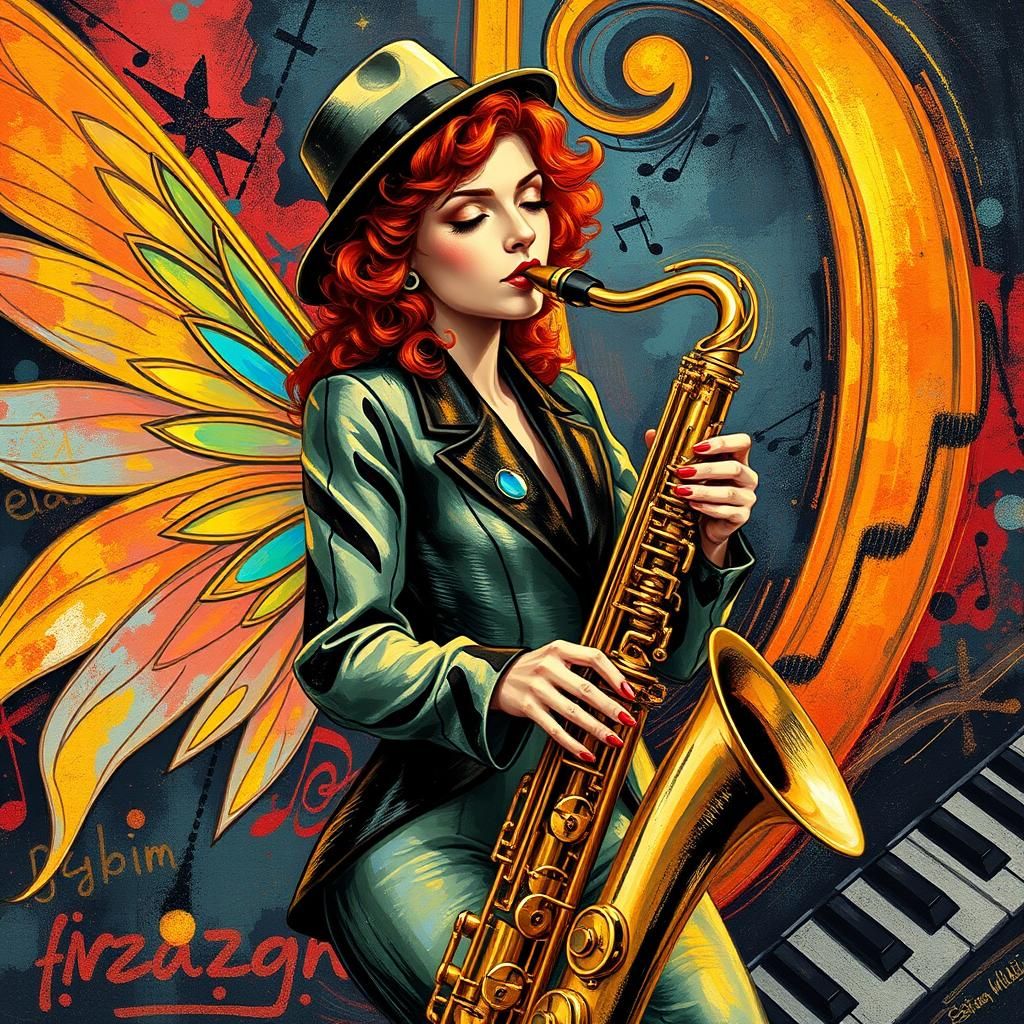 Jazz Age Fairy Saxophonist as Abstract Art