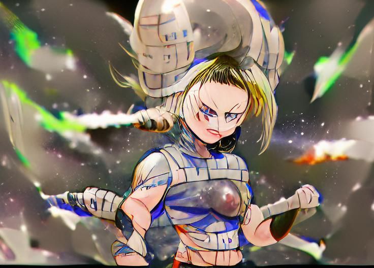 Anime Female Space Warrior in Battle Stance