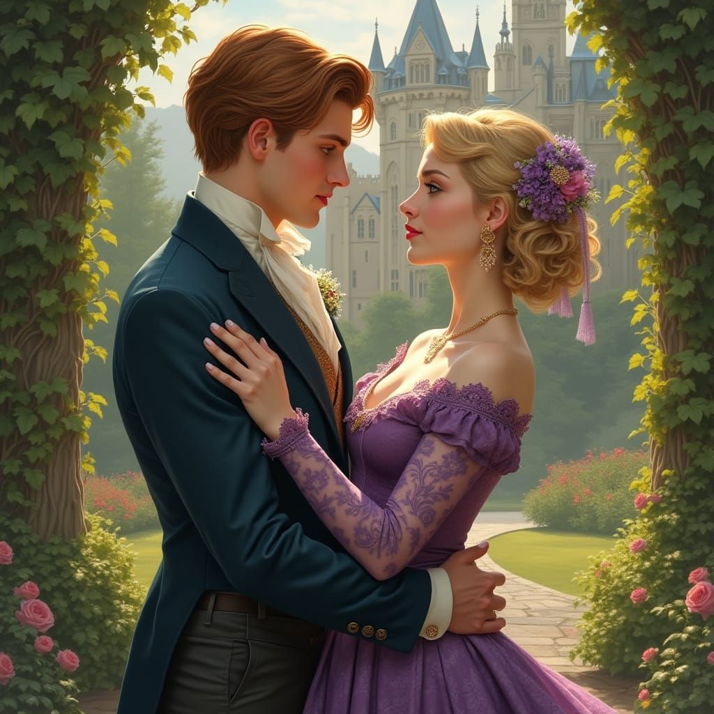 Edwardian Duke and Duchess Dancing, Art Nouveau Style